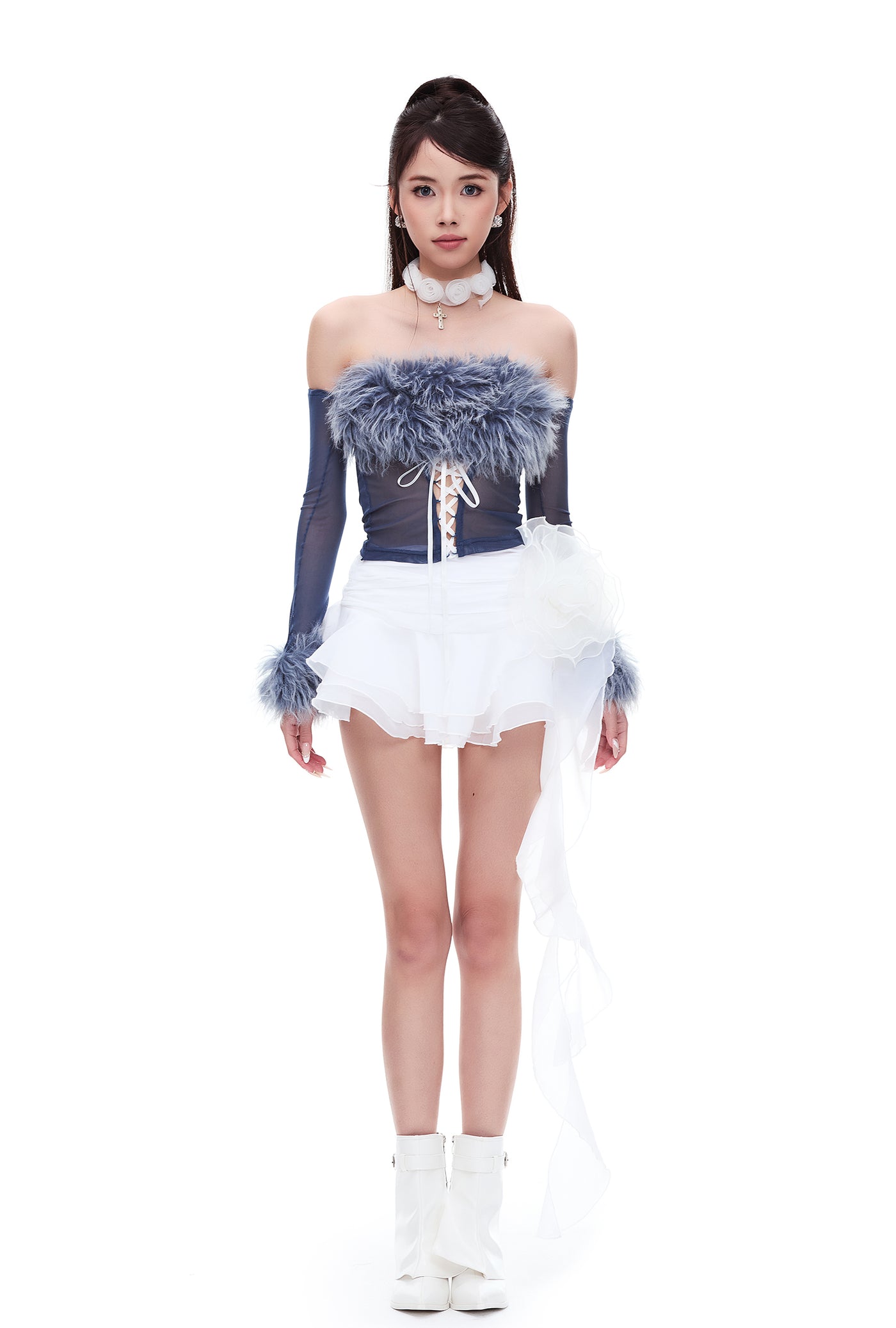 Fur Collar See-through Tube Top STA0038
