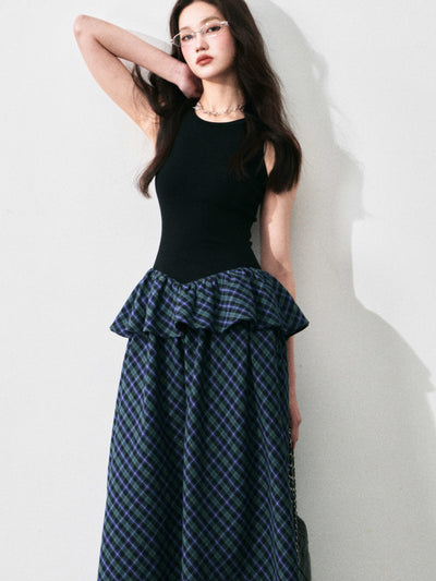 Layered Sleeveless Plaid Dress LUL0134
