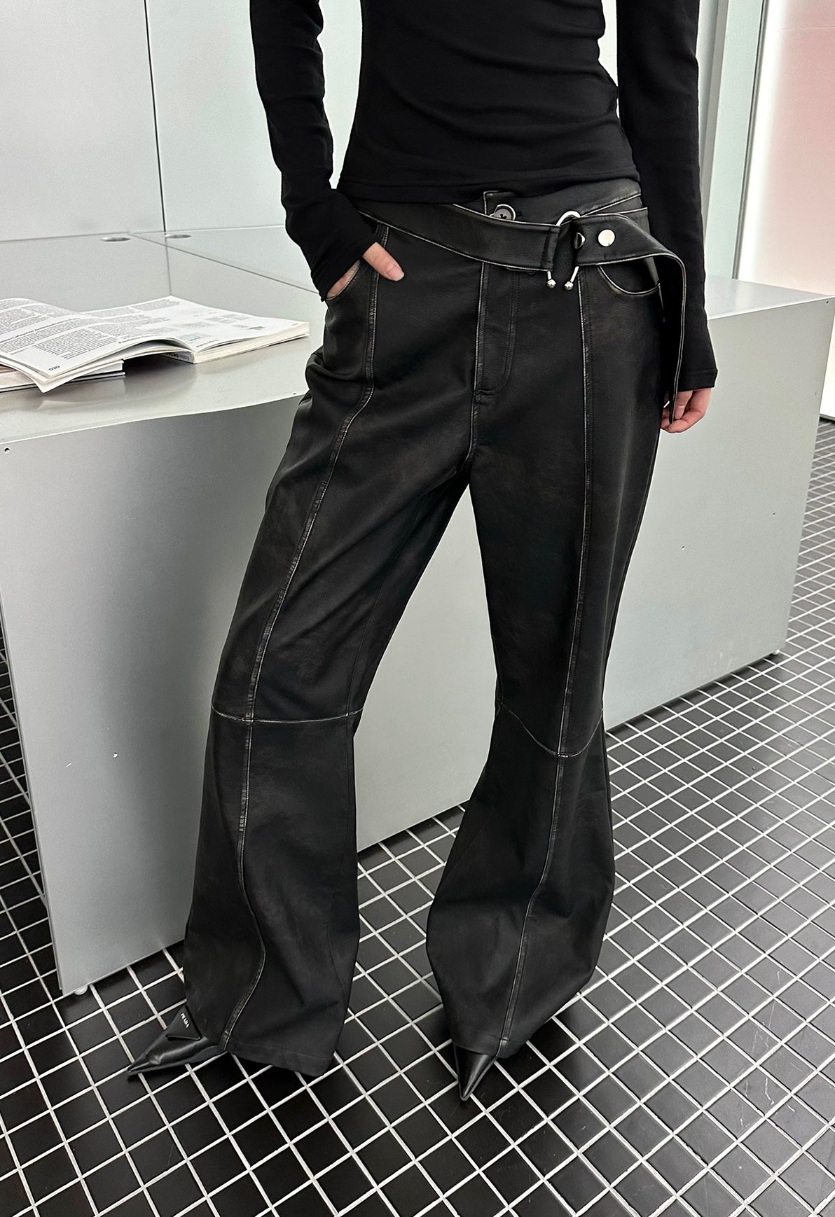 Leather Waist All-match Flared Slim Pants IAM0079