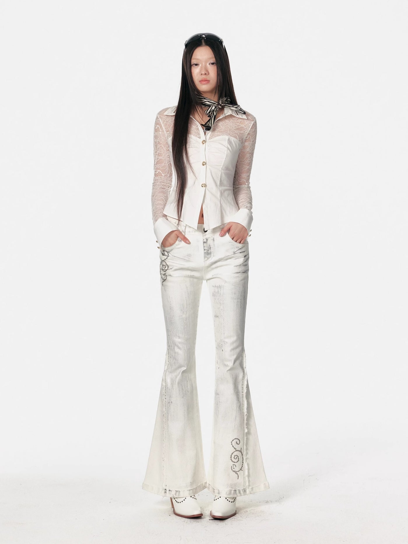 White High Waist Flared Jeans 4MU0095