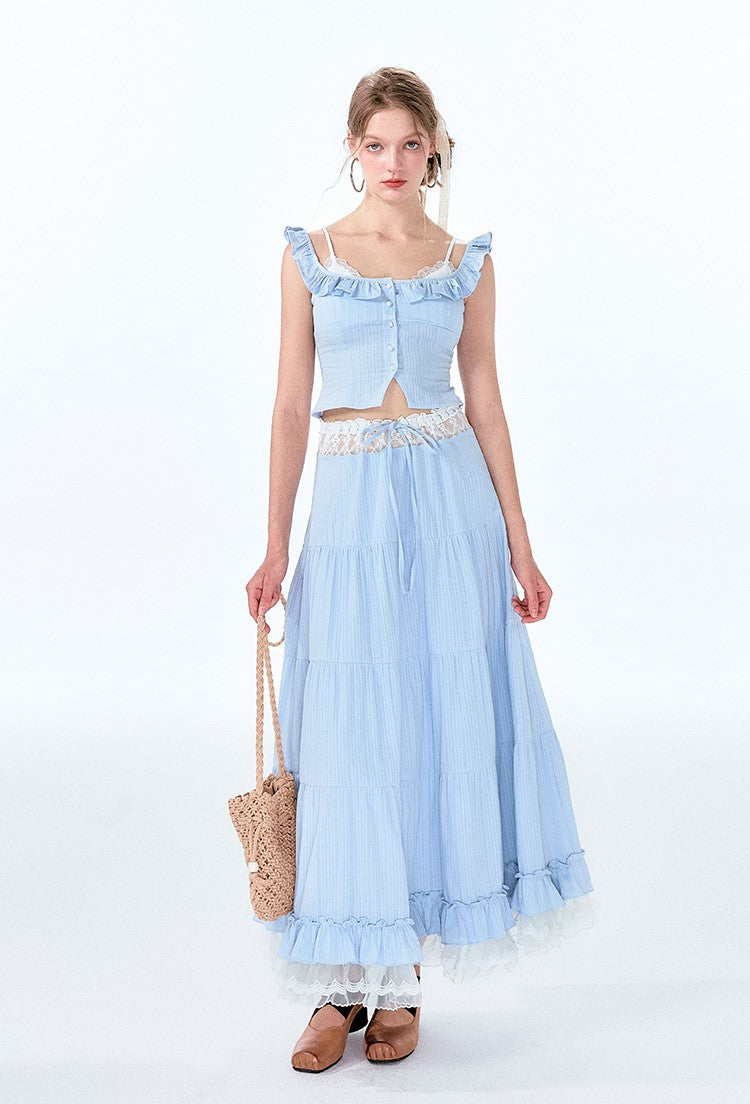 Fake Two-piece Suspender Top/Hollow Lace Skirt BOH0051