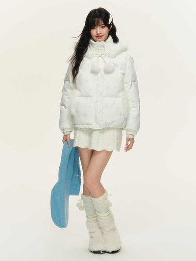 Snowflake Pattern Fur Hoodie Down Jacket NTO0153