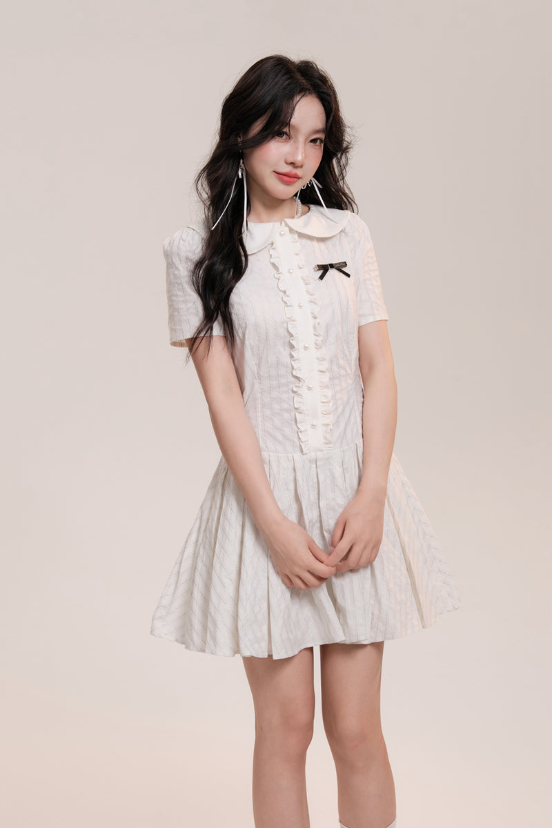 Round Collar Dolly Frill Stripe Design Dress AOO0033