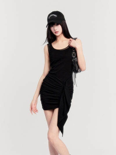 Irregular Waist Pleated Short Dress VOC0360