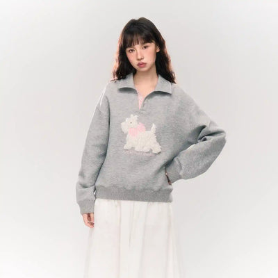 Polo Collar Bow Puppy Sweatshirt NTO0174