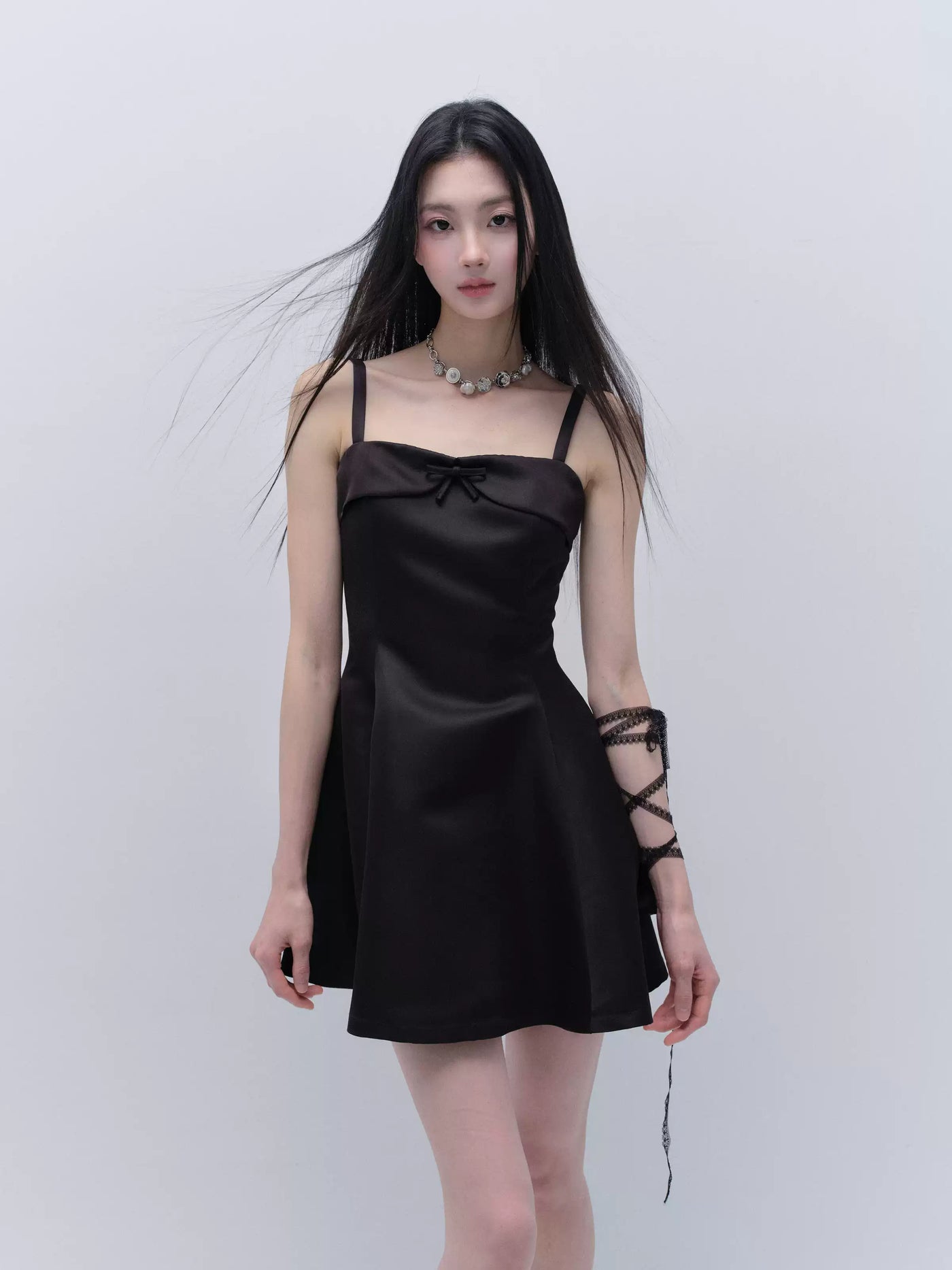 Satin Black Suspender Dress FRA0296