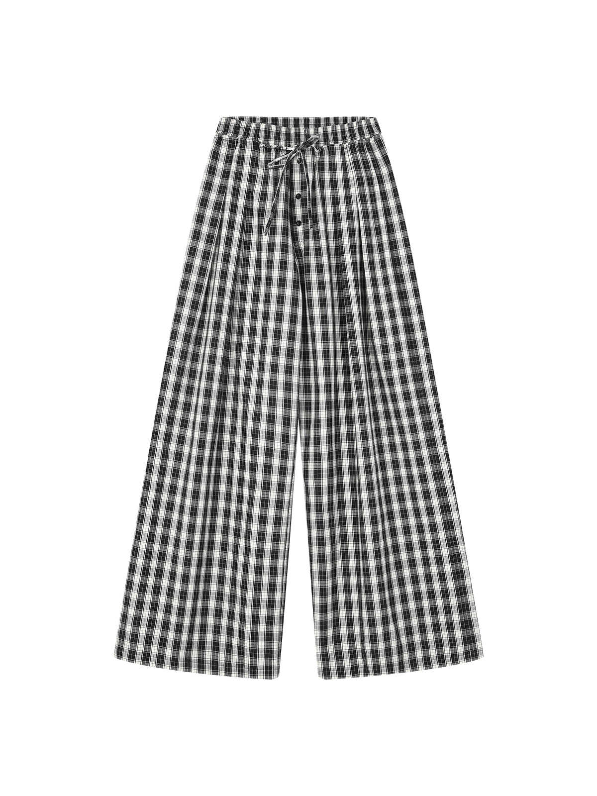 Casual Gingham Check Pattern Wide Leg Pants SHI0068