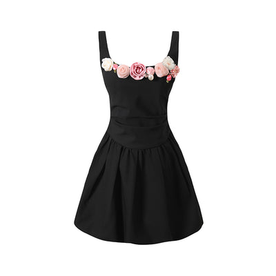 Flower Motif A-line Sleeveless Dress UND0064