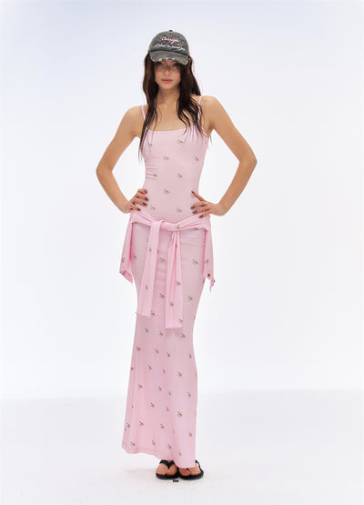 Floral Pink Long Camisole Dress CUR0193