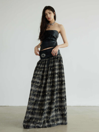 plaid extra long skirt JNY0172