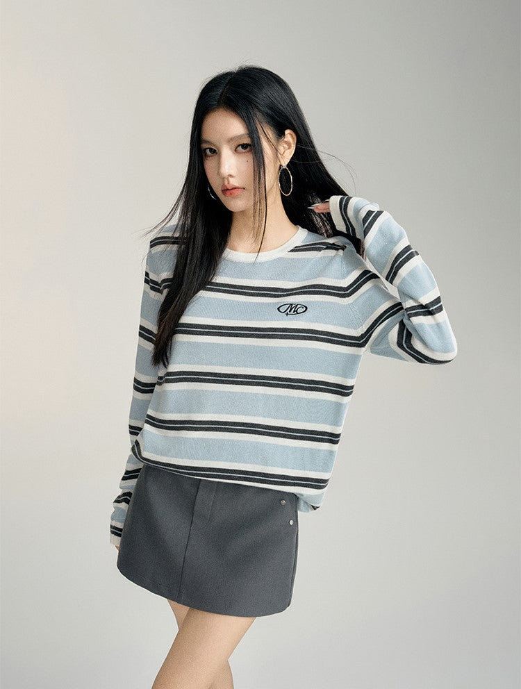 Lazy Style Embroidery Striped Sweater MAC0092