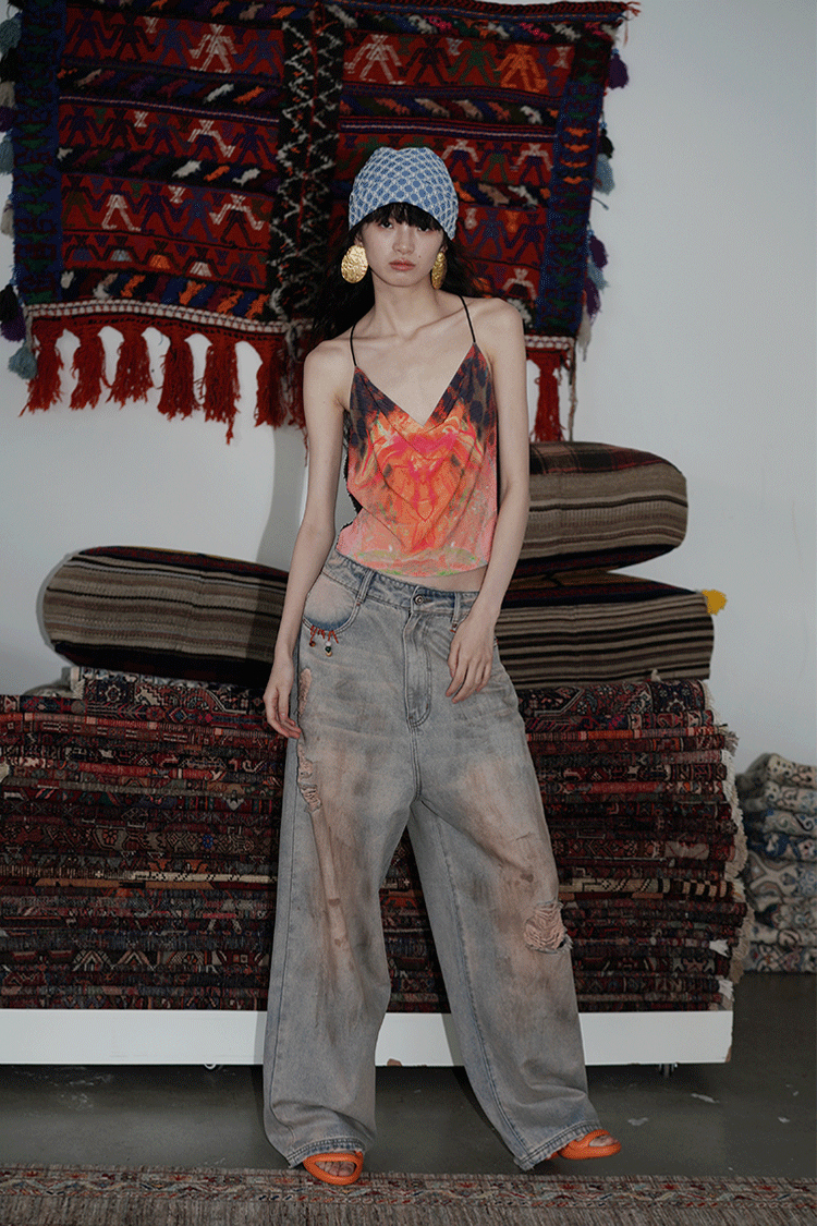 Ripped Floor-Mopping Wide-Leg Jeans BAD0017