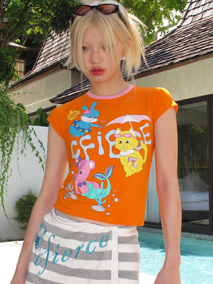 Little Animal Pool Party Printed T-Slim Shirt CFI0043