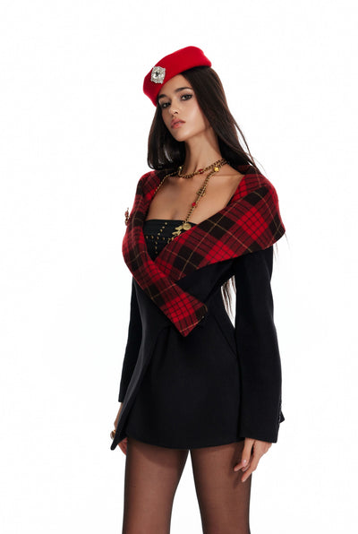 Plaid Hooded Mid-length Jacket 4MU0089