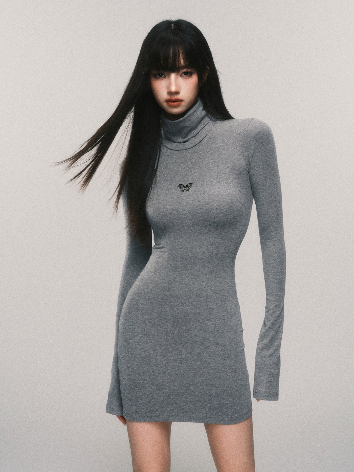 Slim High Collar Trumpet Sleeves Dress LUL0115