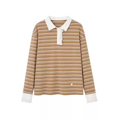 Striped Lace Polo Collar T-shirt SOM0148