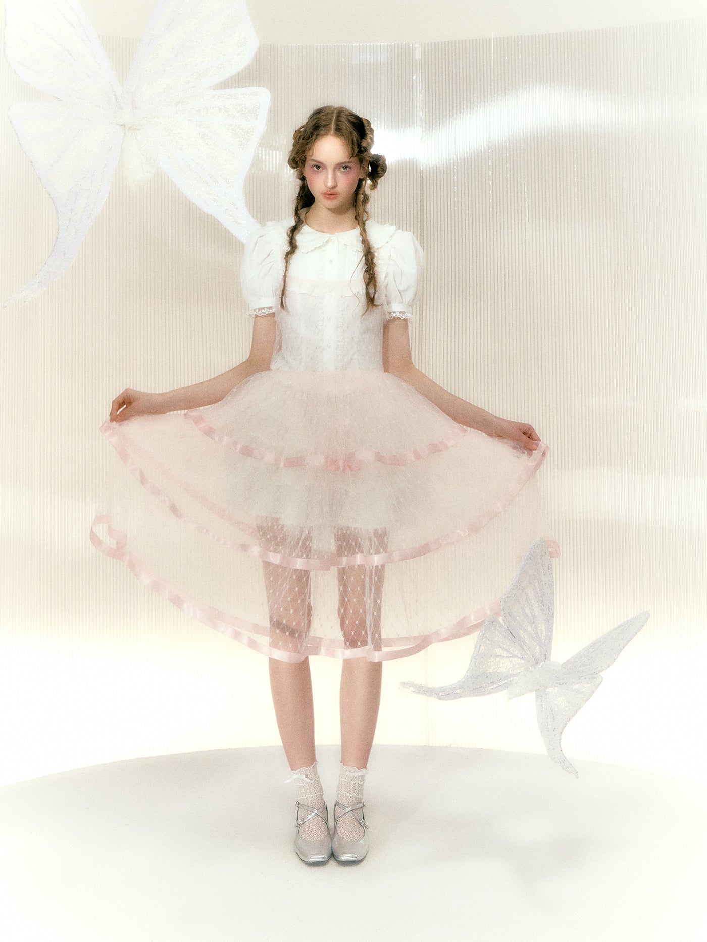 Sheer Ruffle Design Lace Cami Soul Dress NAR0019