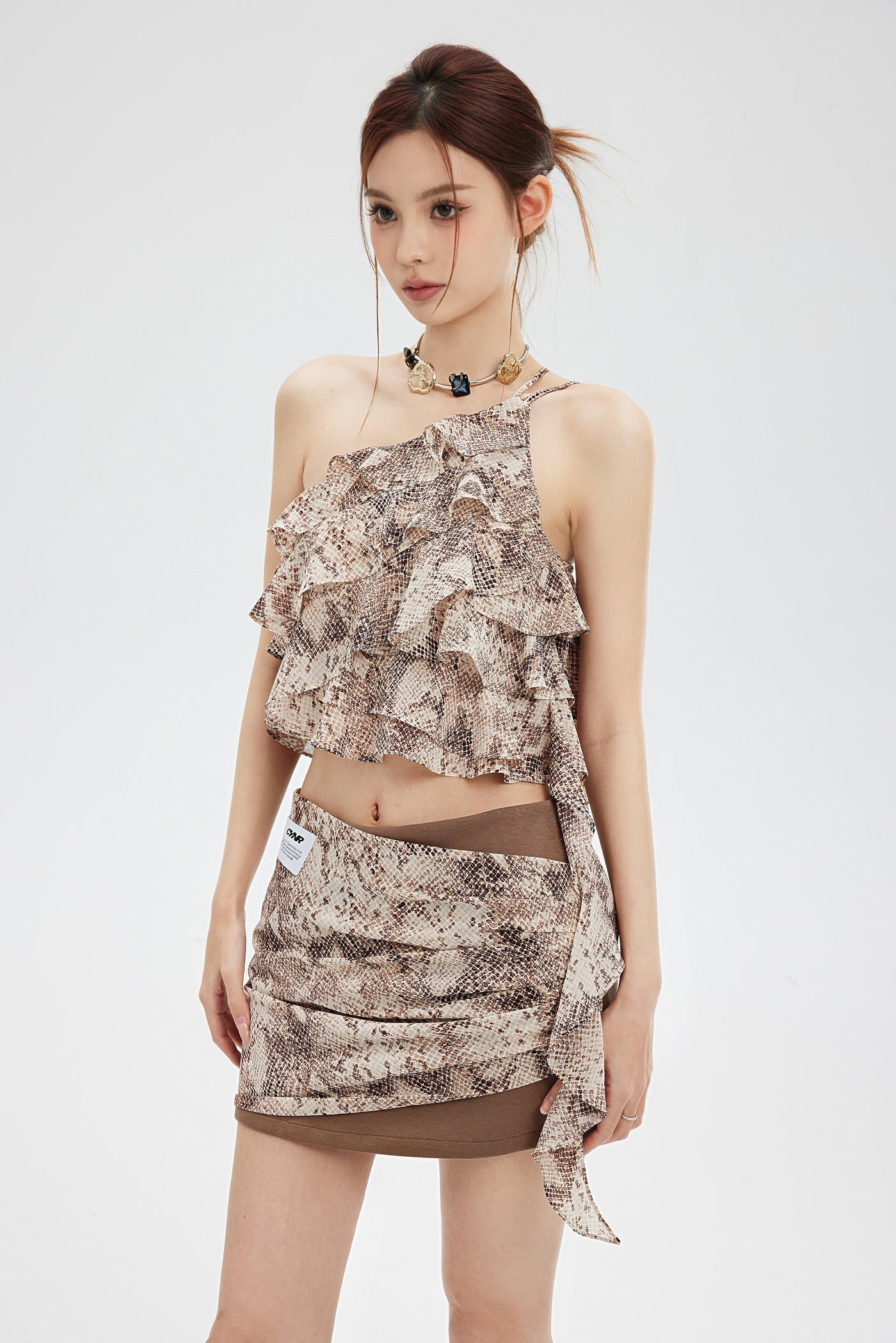 Snake Print Ruffled Top/Short Skirt CYN0069