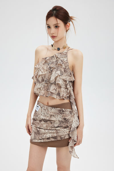 Snake Print Ruffled Top/Short Skirt CYN0069