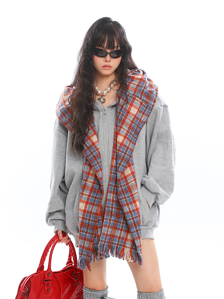 American Retro Fake Two-piece Plaid Hoodie UNC0209