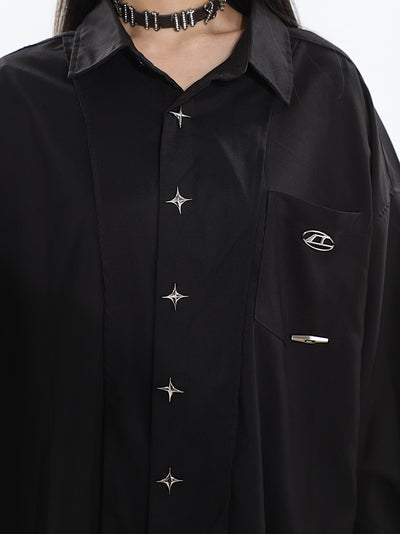 Metallic Star Design Shoulder Pads Loose Jacket Shirt UNC0086