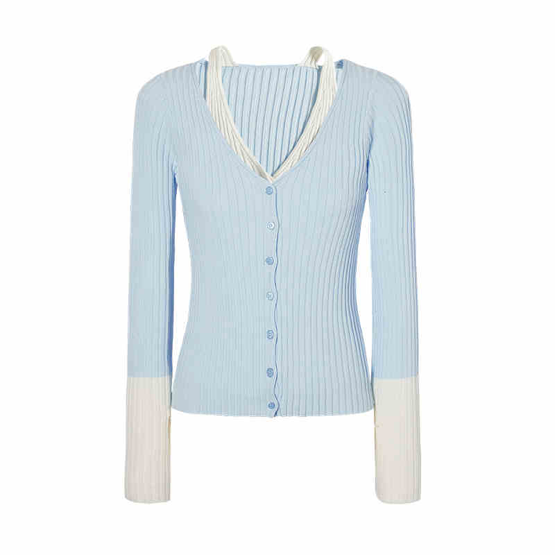 Inner Docking Bicolor Slim Rib Knit Cardigan LAC0227