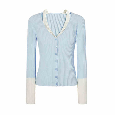 Inner Docking Bicolor Slim Rib Knit Cardigan LAC0227