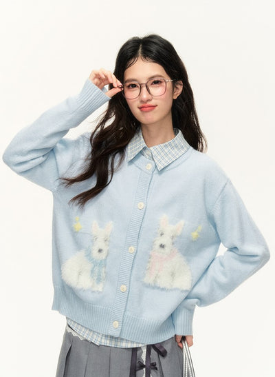 Short Blue Dog Soft Sweater Cardigan NTO0137