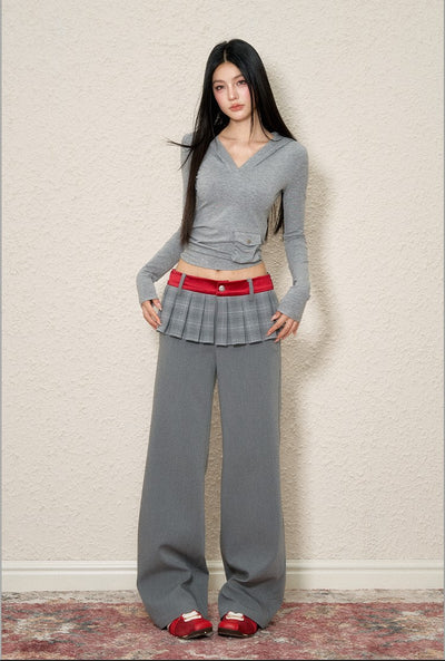 Fake Two-piece Gray Skirt Pants AGM0110