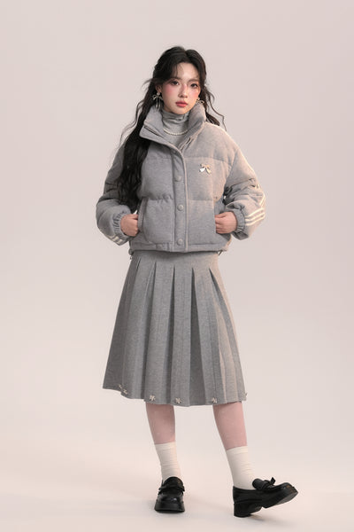 Soft Light Ballet Style Gray Knitted Down Jacket AOO0047