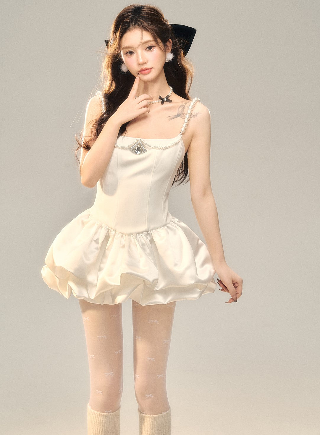 Cloud Puff Pearl Suspender Dress BBB0134