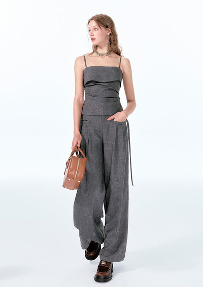 Rose Dark Pattern Embossed Gray Tube Top/Casual Pants BOH0050