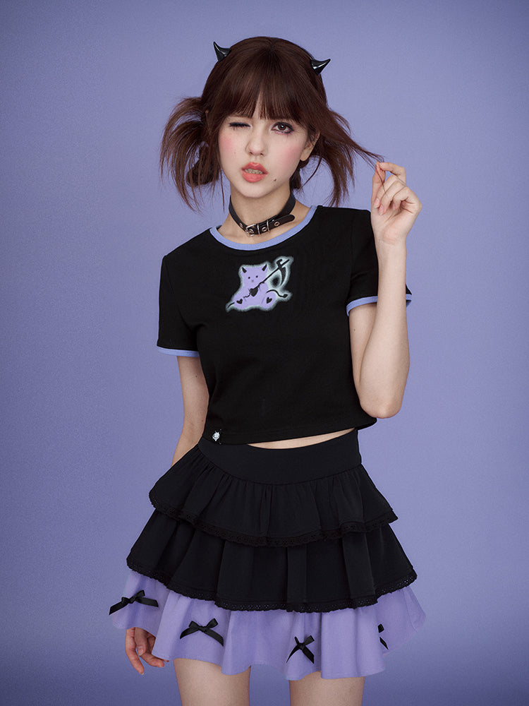 Bicolor hem ribbon ruffle layered culotte skirt SAG0163 – Young