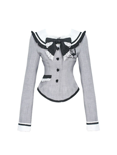 Lace Pleated Skirt/Gray Sailor Collar Suit Jacket SER0106