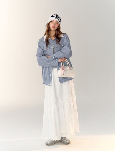 체크 무늬 <tc>Jacket</tc>/롱스커트/슬리브리스탑 ASG0005