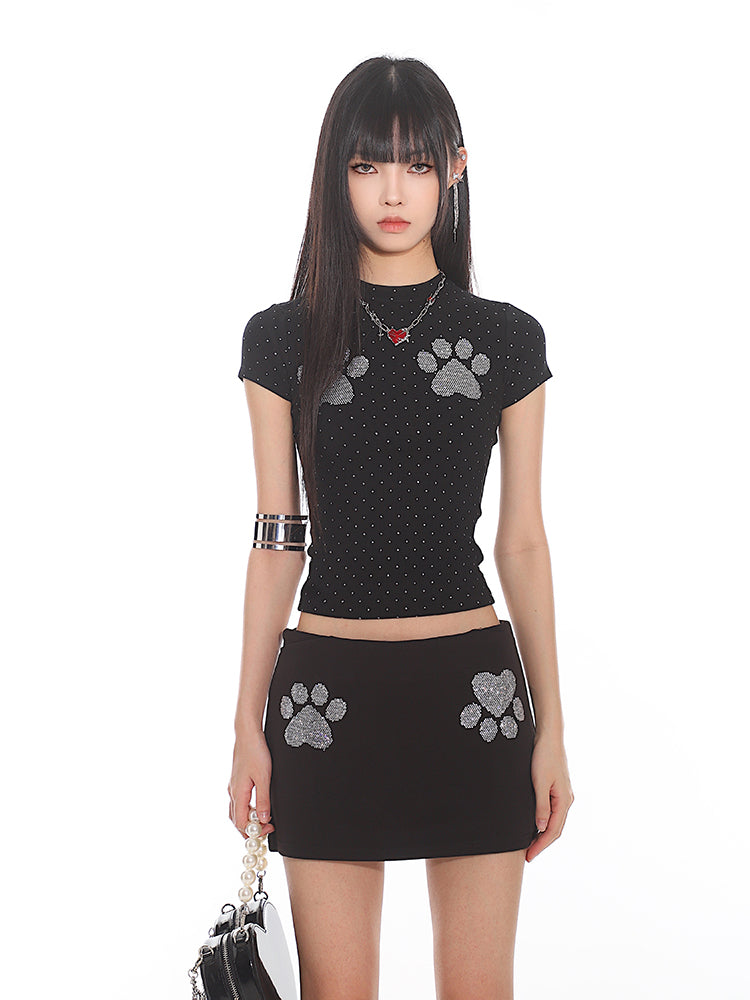 Cat Paw Stone Design Mini Skirt UNC0092