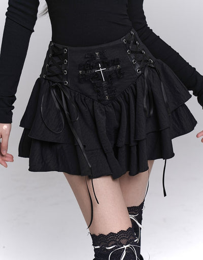 Black Lace Cake Short Skirt LAD0138