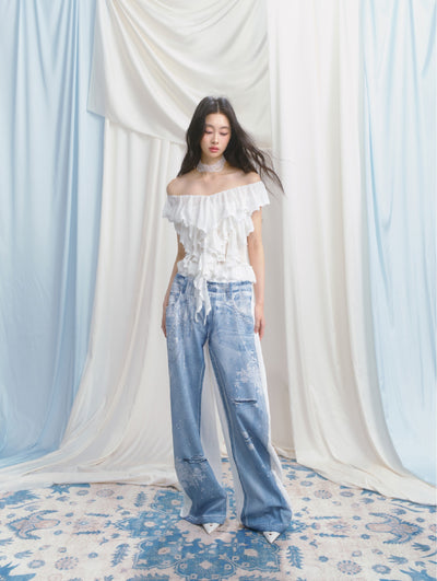 Ripped Denim Print Casual Sweatpants SAL0145