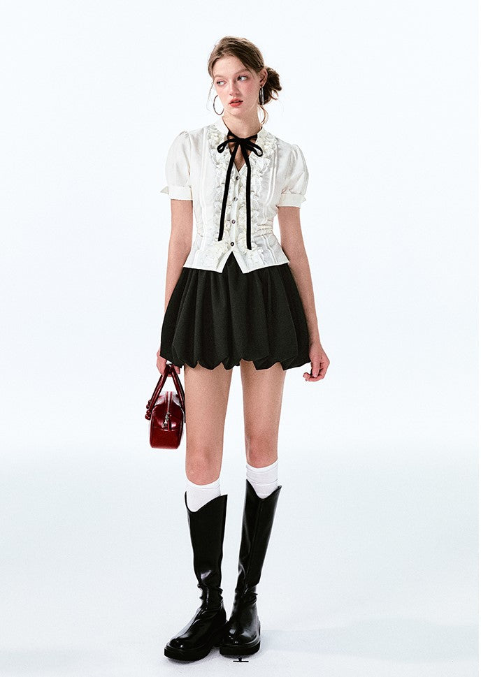 French Retro Bow Waist Shirt/Skirt BOH0049