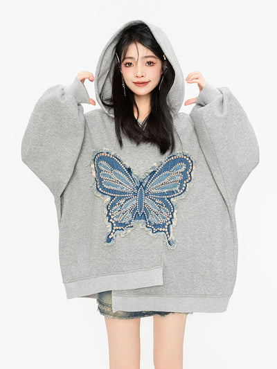 Butterfly Embroidery Deformation Loose Hoodie Top KEI0040