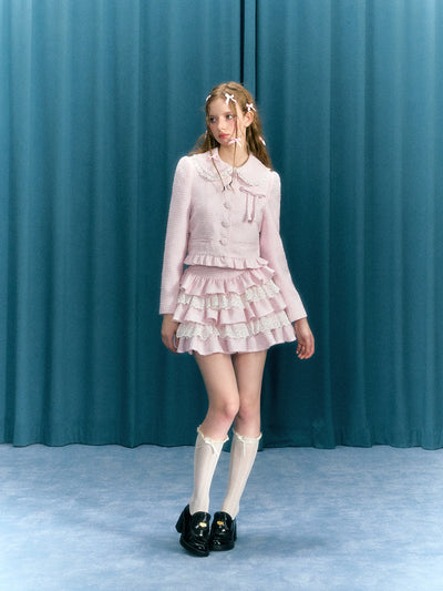 Pink Bow Suit Short Jacket/Lace Cake Skirt NAR0042