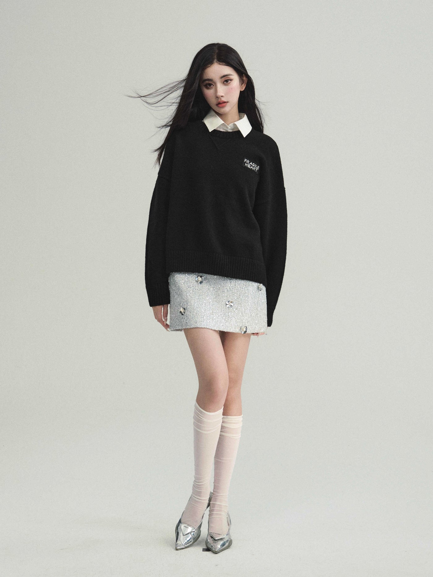 Logo Embroidery Casual Crew Neck Knit Top FRA0216