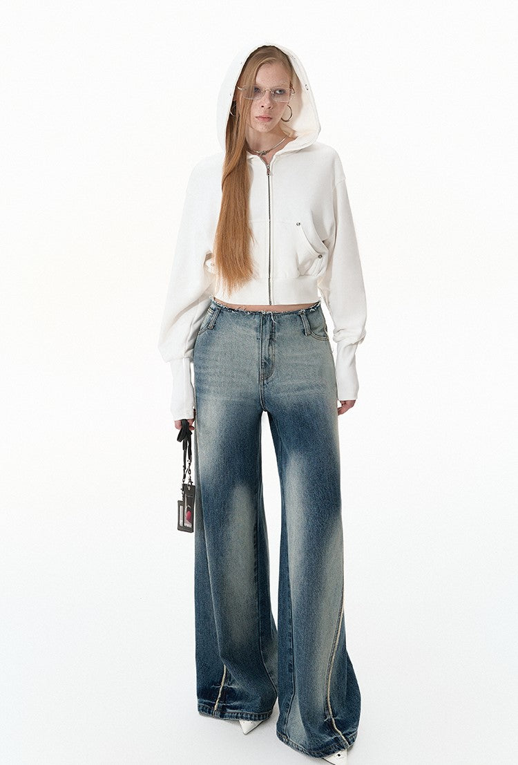 Contrast Loose Wide Leg Raw Edge Jeans BYW0022