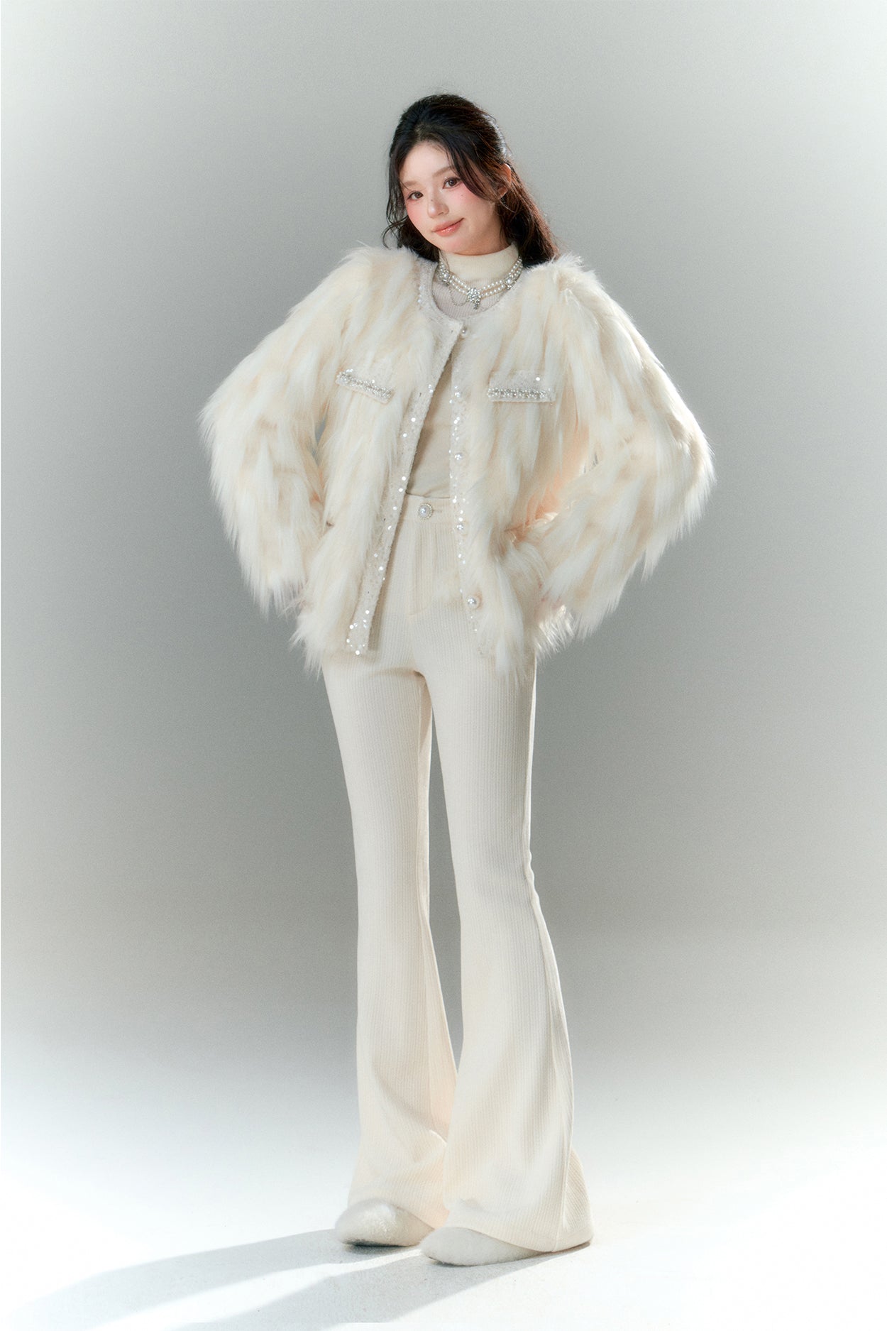 Soft and long fur pearl button jacket BBB0026