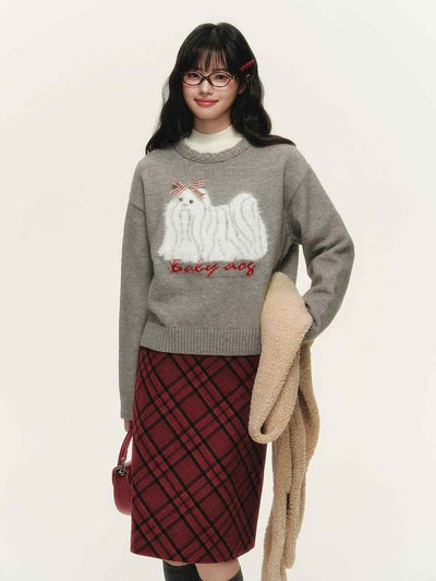 Dog Pattern Jacquard Round Neck Sweater NTO0143