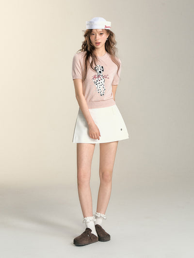 Illustration Dalmatian Straight Shoulder Short Sleeve Knit SOM0089