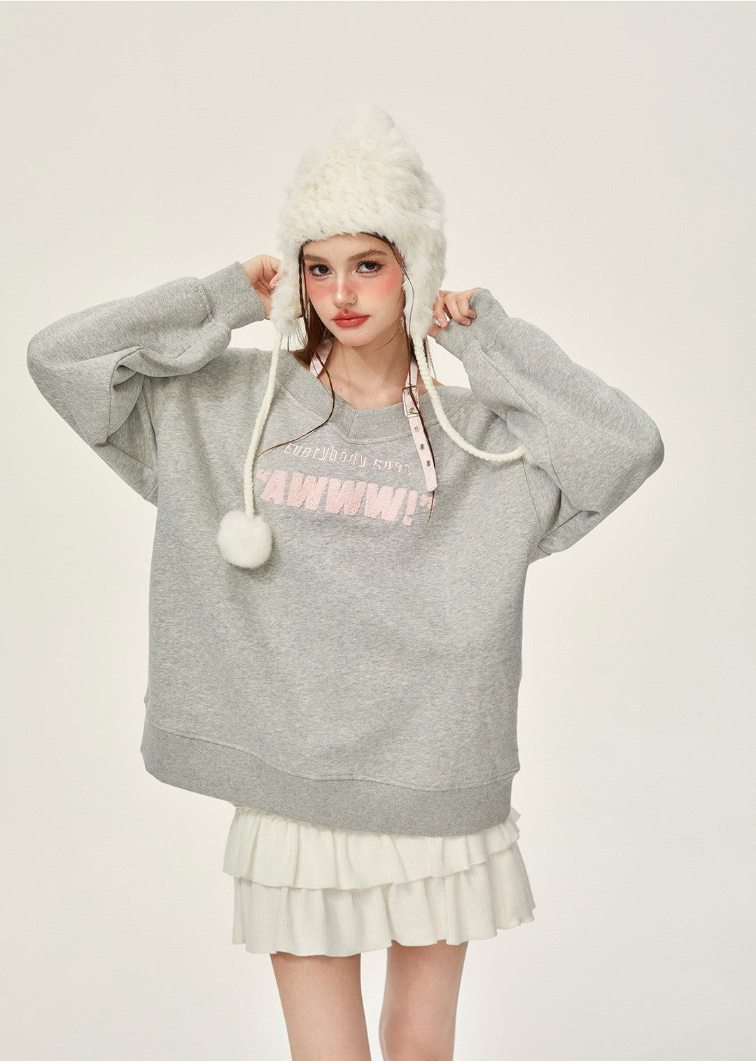 Letter Halter Loose Plush Sweatshirt GIF0066