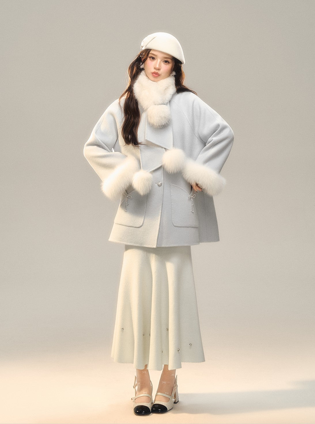 Snow Scarf Double-faced Wool Coat BBB0131