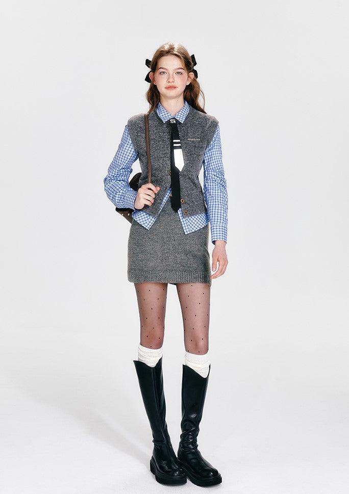 Intellectual Style Knitted Cardigan/Vest/Skirt BOH0064