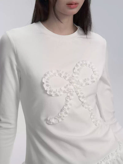 Lace Stitching Bow Design Top FRA0274